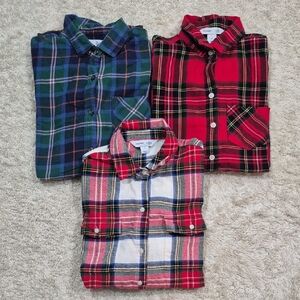 Lot of 3 OLD NAVY flannel Shirts XS Classic Boyfriend Tunic Women's Button Down
